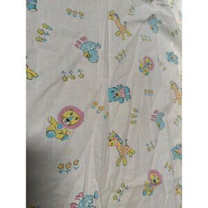 Vintage Baby Crib Sheet With Cute Animal Print Sheep Bears Lion Giraffes Flower